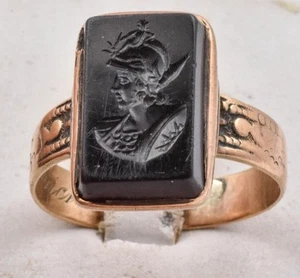 Antique 10k solid Gold & Black Onyx carved Intaglio Unisex ring circa 1900 sz7.5 - Picture 1 of 6