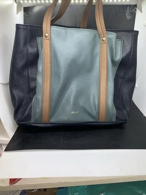 Bolso de Mano Relic By Fossil Cuero Doble Correa Hombro LRG Azul Multi Bolsillos Foto 1 de 4