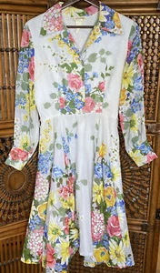 Vintage 60s Sweet Spring Garden Flower Pink Dress 14 Slip Flowing Tea Party - Picture 1 of 10