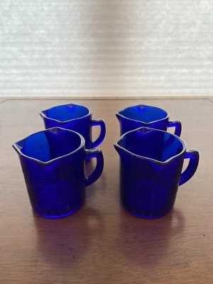 BEAUTIFUL VTG SET(4) Cobalt Blue 3 Spout 1 Cup 8oz Measuring/Mixing Cups 3.5"H - Image 1 of 4