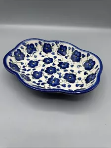 Piatto noce vintage ceramica polacca gres unico fiori blu E. Kotano - Foto 1 di 8