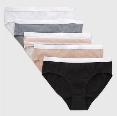 ☀️ Hanes Niñas 5pk Original Algodón Hipsters - Negro/Beige/Blanco 14 Foto 1 de 4