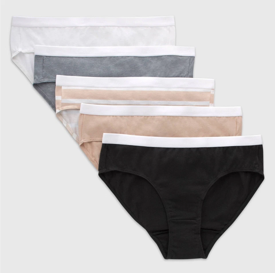 ️ Hanes Girls' 5pk Originals Cotton Hipsters - Black/Beige/ White 14