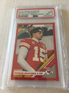 2019 Panini Donruss No Helmet Variation #1 V PATRICK MAHOMES RED PRESS PROOF PSA - Picture 1 of 2