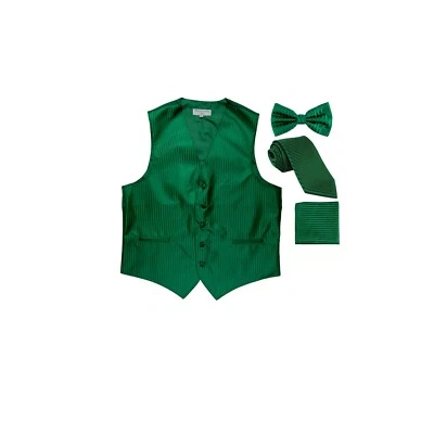 New Men's Tuxedo Vest Vertical Stripes Necktie, Bowtie & Hankie Emerald Green - Image 1 of 4