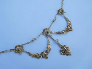 French Art Nouveau 18K Gold Pearls Roses Flowers Garland Lavalier Necklace 🌹🌸 - Picture 1 of 24