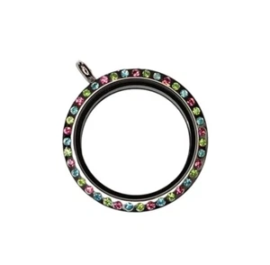 FLOATING Living Memory LOCKET 30mm 316L Stainless Steel MULTICOLOR RHINESTONES - Picture 1 of 6