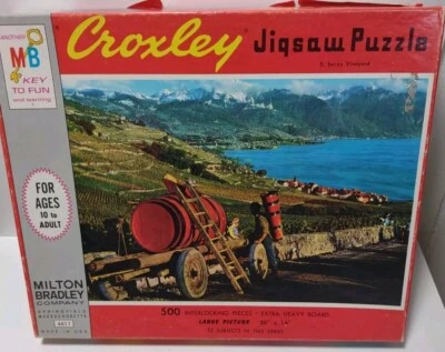 1968 Croxley Jigsaw Puzzle Swiss Vineyard 500 Pcs. Extra Heavy Board 20" x 14" - Image 1 of 4