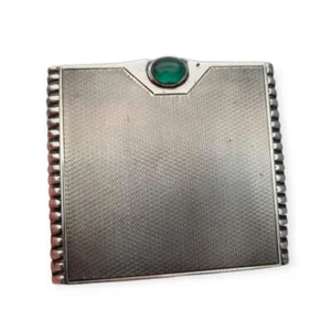 Art Deco Silver & Green Chalcedony Powder & Interior Mirror, circa 1930. - Picture 1 of 10