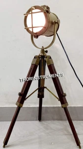 Antique Marine Small Desk Spotlight Maritime Brown Tripod Nautical Office Lamp - Picture 1 of 4