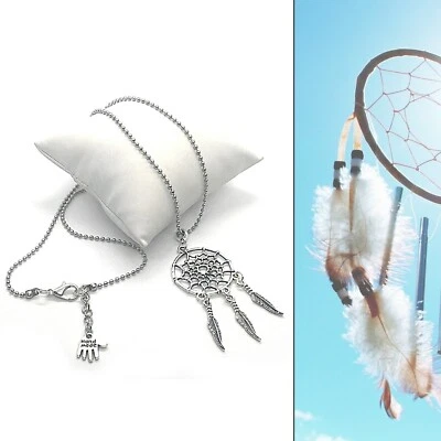 collana acchiappasogni ciondolo con piuma catena in acciaio portafortuna tribale - Immagine 1 di 4