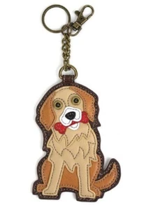 Chala Golden Retriever Puppy Dog Key Chain Coin Purse Leather Bag Fob Charm New - Picture 1 of 2