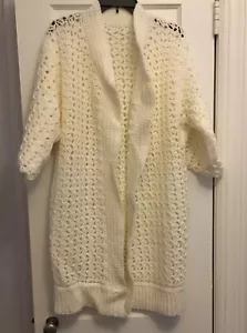 Beautiful Handmade Crochet Jacket Cardigan Open Front 3/4 Sleeve White - Picture 1 of 8