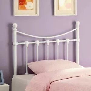 White Finish Twin Size Metal Headboard Finial Shell Bed Frame Mounted Bedroom - Picture 1 of 2