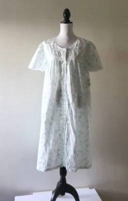 Adonna Womens Nightgown M Blue Floral Lace Short Sleeve Sleep Dress Cotton Poly - Image 1 of 4