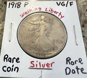 1918 P Walking Liberty Half Dollar 90% Silver Rare Coin Rare Date - Picture 1 of 4