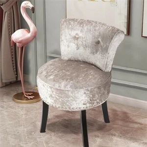 Crushed Velvet Vanity Stool Dressing Table Chair Bedroom Makeup Chair w/Backrest - Picture 1 of 20