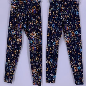 Liquido Wardy Floral Leggings Size Petite Small P/S Black Blue Gold - Picture 1 of 9