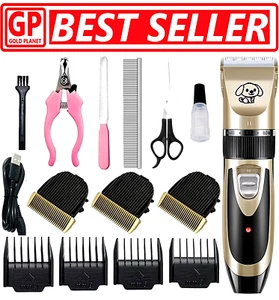 Dog Cat Pet Grooming Kit Rechargeable Cordless Electric Hair Clipper Trimmer Set - Picture 1 of 32
