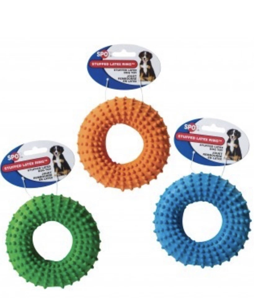 3-PACK Stuffed Rubber Spiked SQUEAKY Donut Tire Ring 5.5” Dog Soft Dot Chew Toy - Image 1 of 1