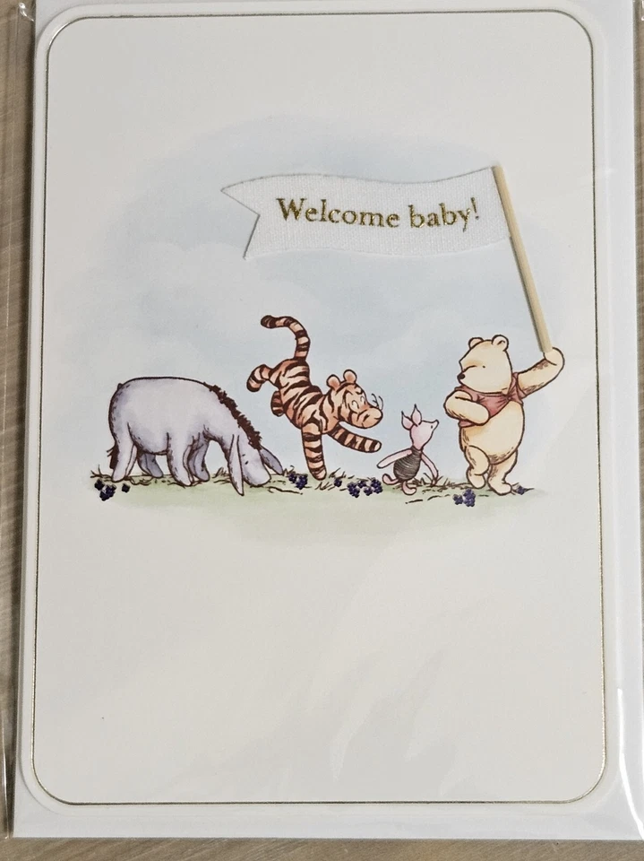 TARJETA DE BIENVENIDA BABY SHOWER PAPYRUS DISNEY MINNIE THE POOH BEAR TIGER Foto 1 de 4