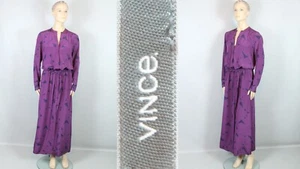 VINCE. Purple Pure Silk Button-Down Long Draw-String Waist Dress L - Picture 1 of 14