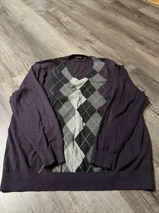 clairborne mens 2XLT argyle Purple vneck sweater-EUC - Picture 1 of 4