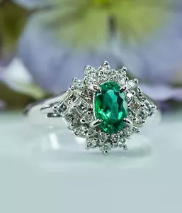 Anello Ballerina Vintage Smeraldo Asscher Diamante Tenuta Platino - Foto 1 di 8