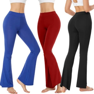 Mujeres Cintura Alta Plegable Pantalones de Yoga Corte Bota Brote Pierna Ancha Leggings Fitness Gimnasio - Imagen 1 de 18