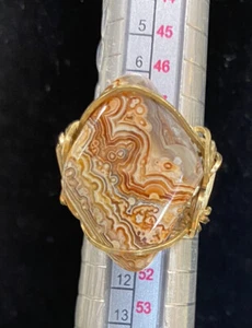 Gold Tone RING SIZE 5 CRAZY LACE AGATE artisan - Picture 1 of 5