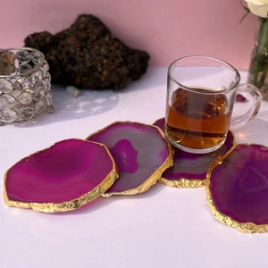 Pink Agate Coasters - Set of 2 Natural Stone Drink Coasters - Picture 1 of 6