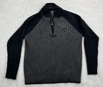 Suéter Beverly Hills Polo Club Gris/Negro 1/4 Cremallera Cuello Simulado Para Hombre Talla Grande Foto 1 de 4