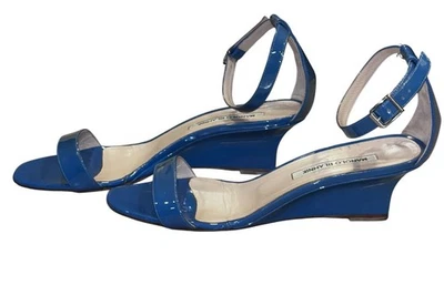 Manolo Blahnik Valere Wedge Sandals Cornflower Blue 39.5 US 9.5 - Image 1 of 4