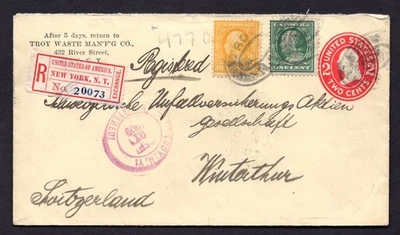 US 1909 REGISTERED N.Y. EXCHANGE LABEL TRANSATLANTIC COVER TO WINTERTHUR - Image 1 of 2