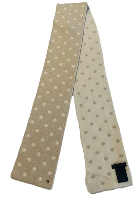 Tommy Hilfiger Beige Marfil Reversible Lunares Mezcla Lana Rectángulo Bufanda 6x60 Foto 1 de 4