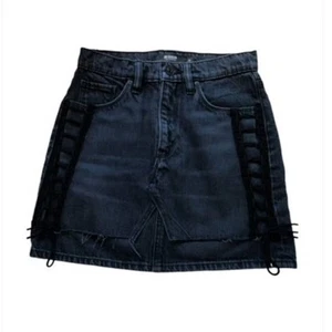 Hudson Los Angeles Viper Black Denim Side Lace-up Mini Jean Skirt 25 - Picture 1 of 7