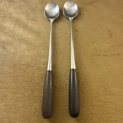 (2) ICED TEASPOONS Towle Lauffer Norway Palisander Stainless wood — NICE!! - Image 1 of 4