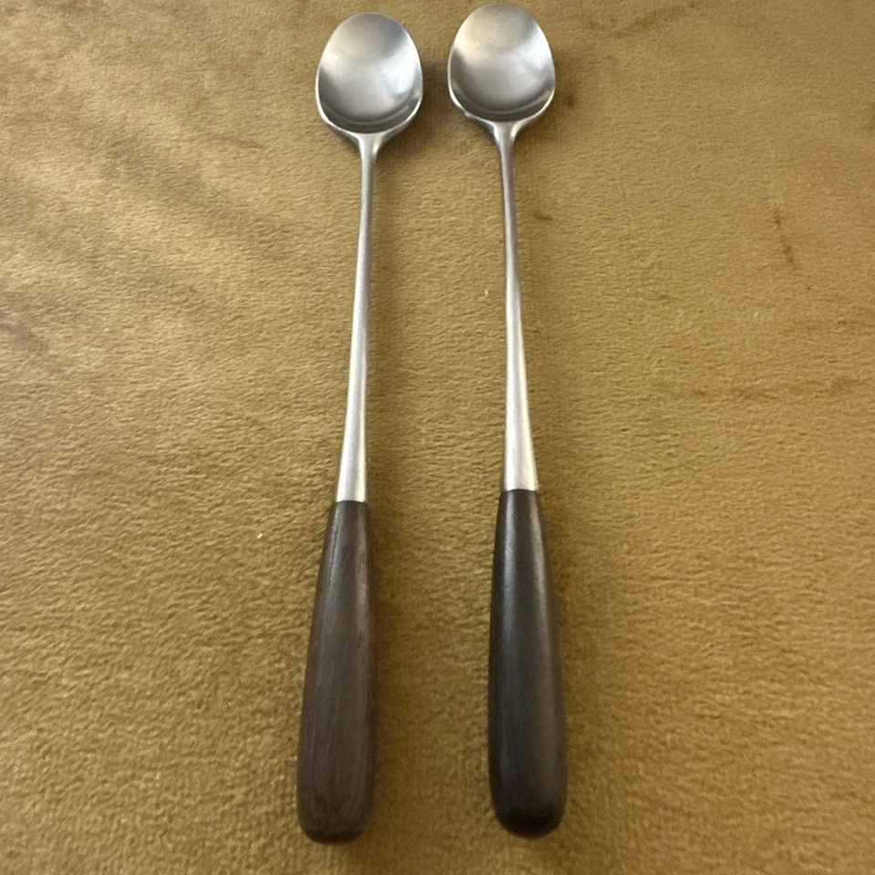 (2) ICED TEASPOONS Towle Lauffer Norway Palisander Stainless wood — NICE!! - Image 1 of 4