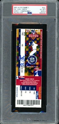 Ichiro Suzuki Auto 2001 ALDS Game 1 Ticket PSA 4 Sig 9 1st Playoff Game 3-4 DNA - Image 1 of 2