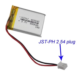 Batería Li Polímero 3.7V 500mAh 1.85Wh 403040 JST 2pin 2.54mm Para Bluetooth GPS - Imagen 1 de 6