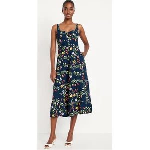 Old Navy Fit & Flare Sleeveless Linen-blend Midi Fruit Blue Dress Floral XL NWOT - Picture 1 of 8