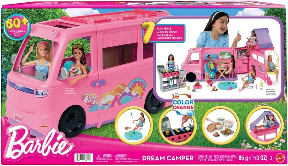 Barbie Camper dei Sogni 2025 Veicolo con Oltre 60 Accessori e Pasta modellabile - Imagen 1 de 2