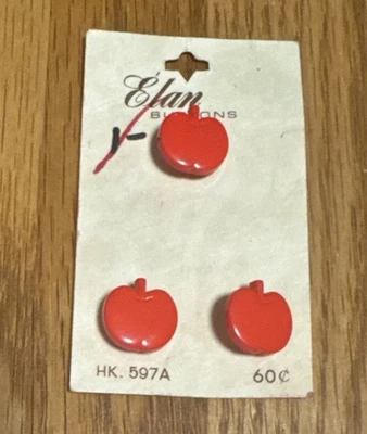 Elan Vintage Apple Buttons Deadstock on Cards Retro Teacher Sz 3/8” - Image 1 of 2