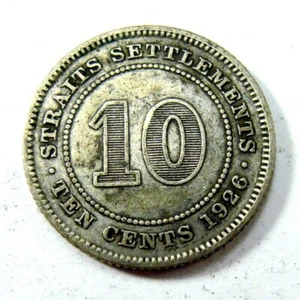 1926 STRAITS SETTLEMENTS 10 CENTS SILVER, FREE SHIPPING IN USA - Picture 1 of 2