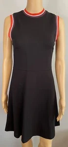 MCQ alexander mcqueen black A-line dress w/ pink/red striped collar trim SZ M - Picture 1 of 5
