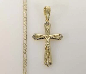 Collar de cadena colgante crucifijo crucifijo enchapado en oro de 3 mm para hombre y mujer Oro Cruz Cadena - Imagen 1 de 6