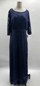 Women's Short Sleeve Blue Lace Scoop Neck Back Zip Long Gown Size 2XL - Picture 1 of 20