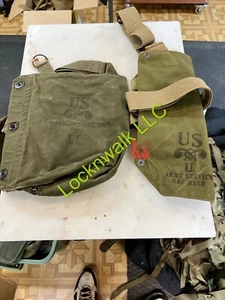 VINTAGE LOT 2 CANVAS US MILITARY FIELD PROTECTIVE GAS MASK BAGS M9A1 POUCH - Picture 1 of 4