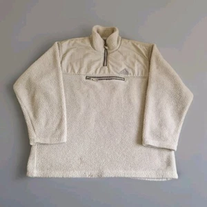 Adidas Fleece Adult Large Beige Y2K Teddy Sherpa Winter Pullover 1/2 Zip VTG - Picture 1 of 13