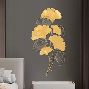 Metal Iron Wall Hanging Art Sculpture Golden Ginkgo Leaf Indoor Decor 55*110cm - Picture 1 of 17